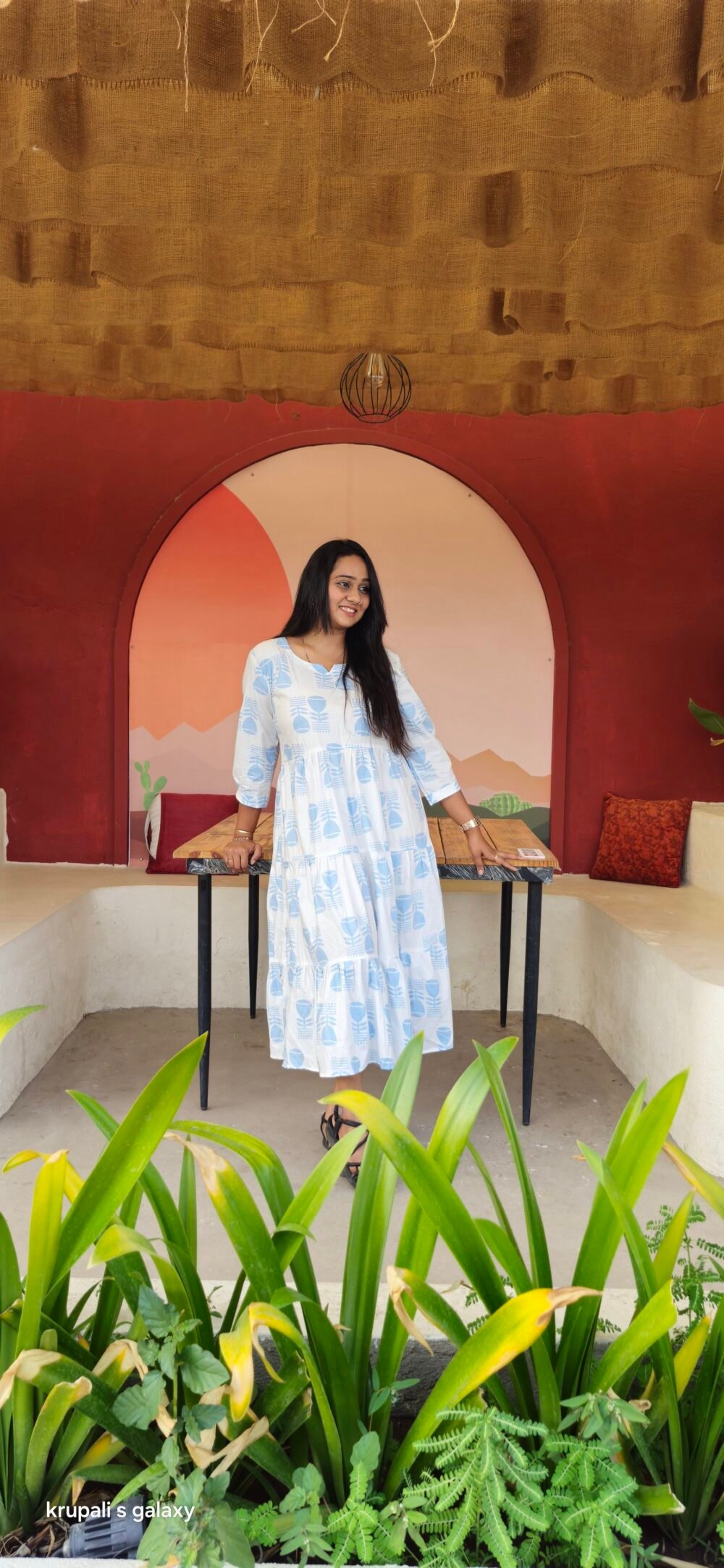 pure cotton white and blue flaired tunic dress