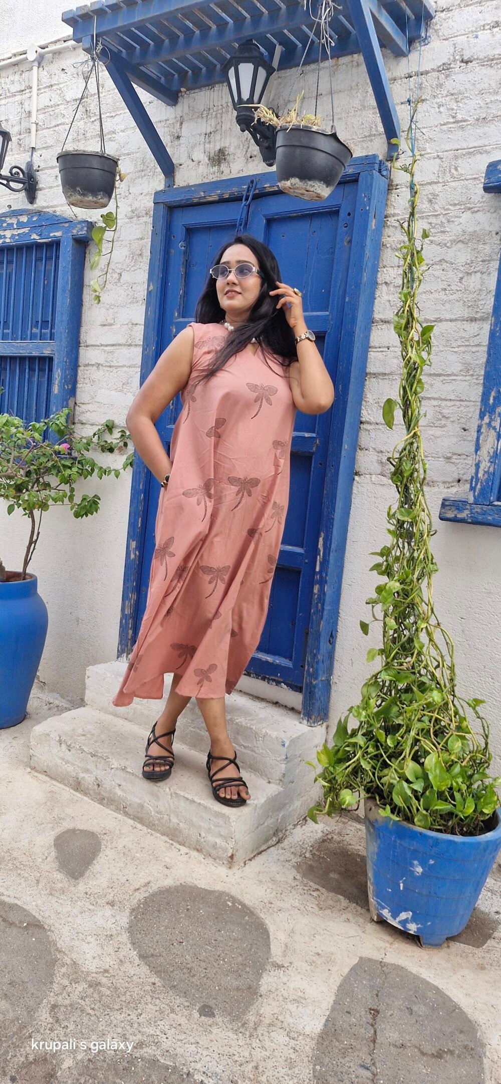 PEACH HANDBLOCK PRINTED TUNIC DRESS