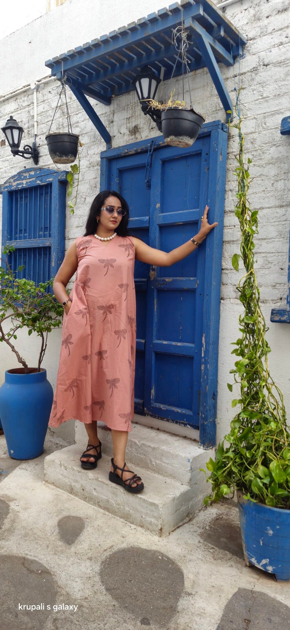 PEACH HANDBLOCK PRINTED TUNIC DRESS - Image 2