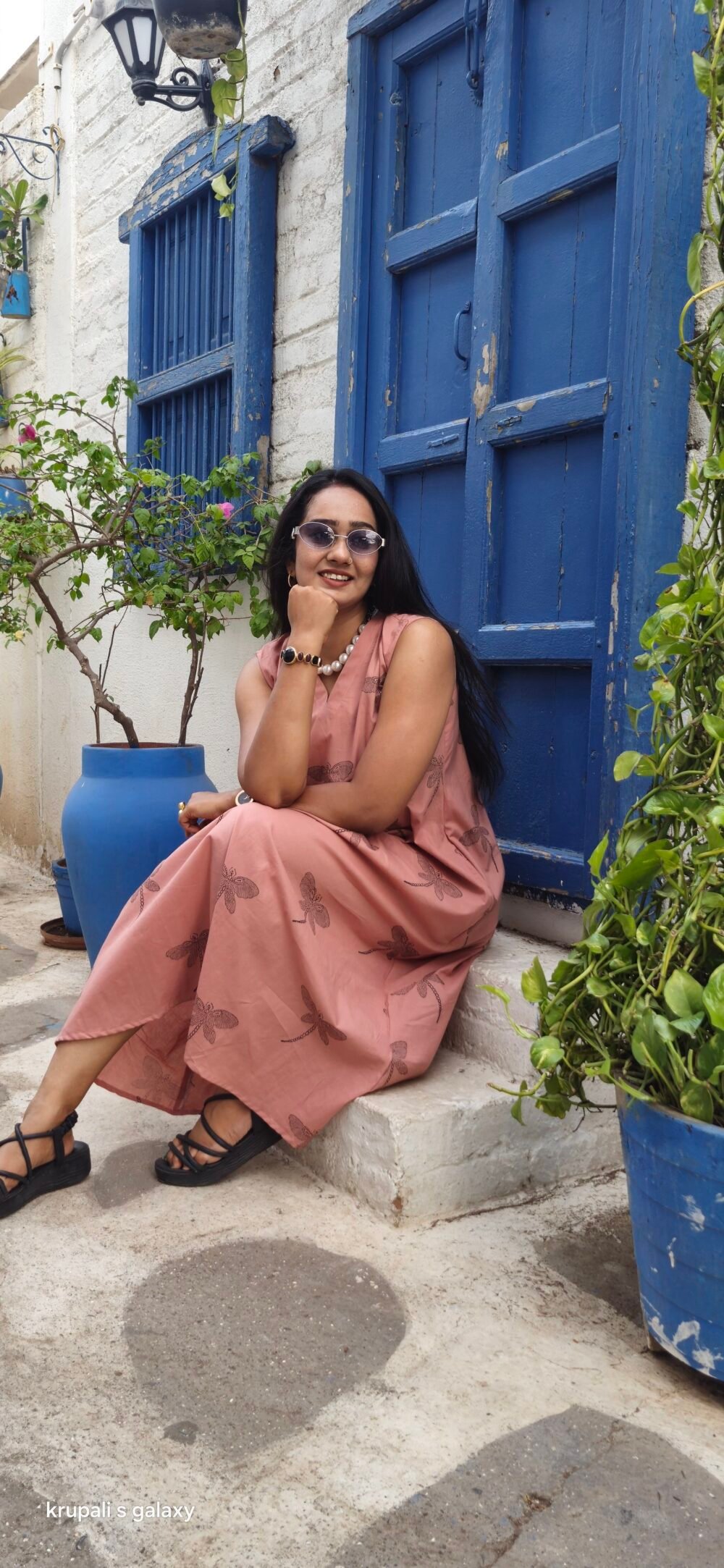 PEACH HANDBLOCK PRINTED TUNIC DRESS - Image 3