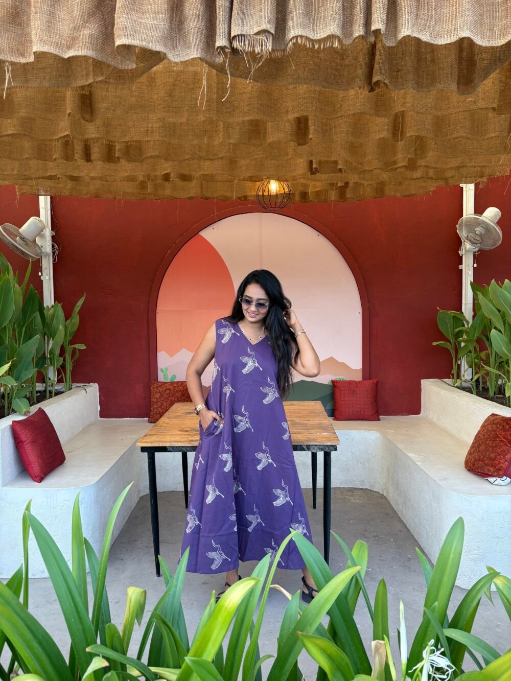 VIOLET HANDBLOCK PRINTED TUNIC DRESS - Image 3