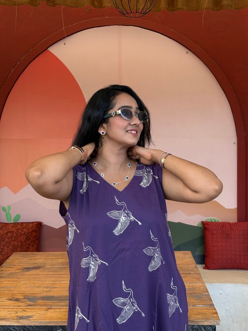VIOLET HANDBLOCK PRINTED TUNIC DRESS