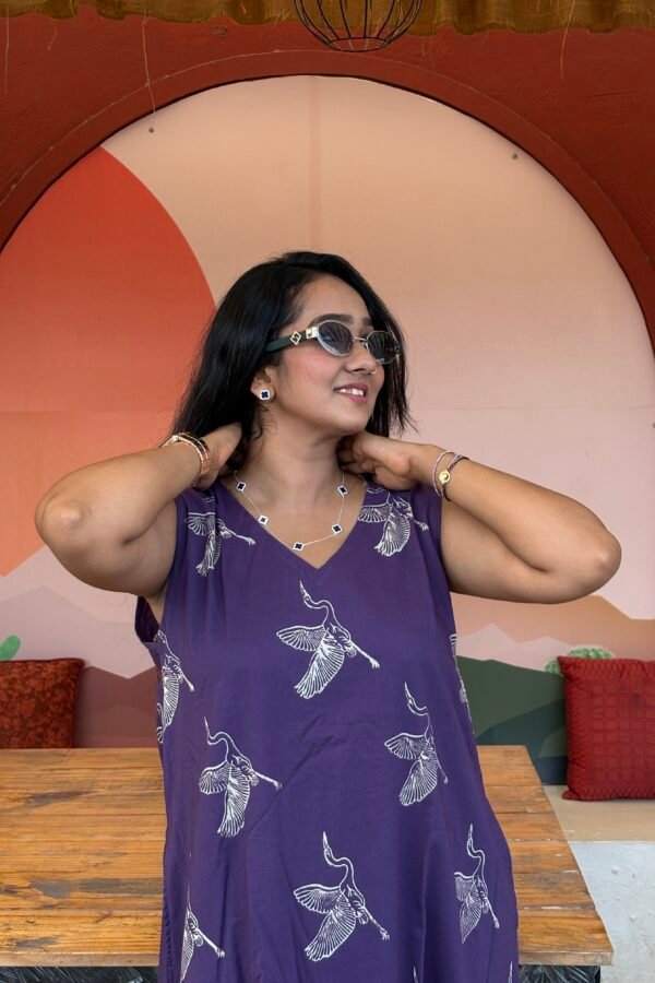 VIOLET HANDBLOCK PRINTED TUNIC DRESS