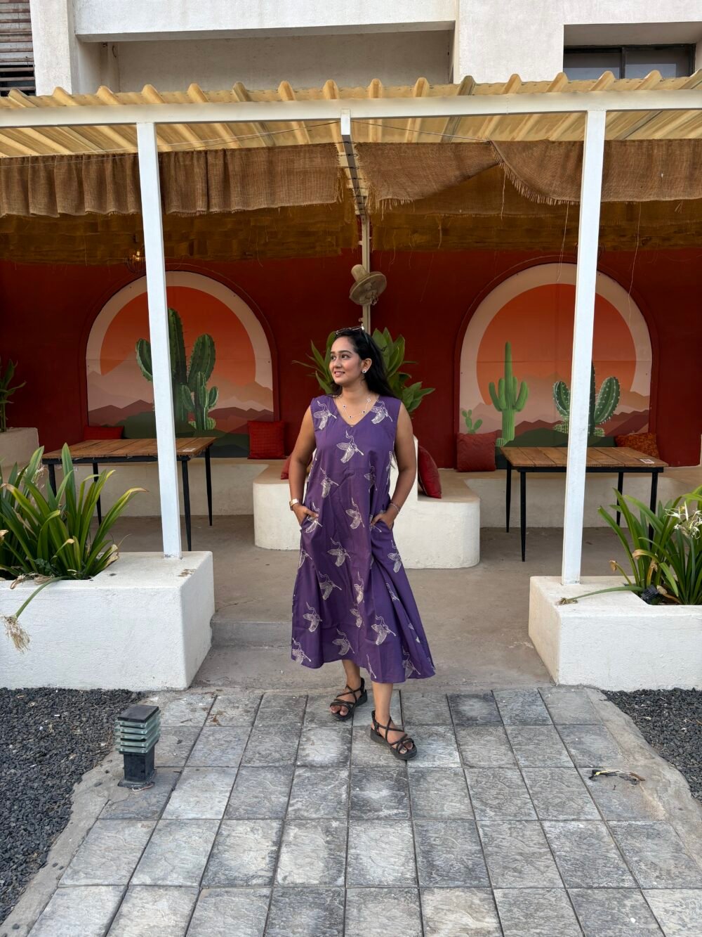 VIOLET HANDBLOCK PRINTED TUNIC DRESS - Image 5