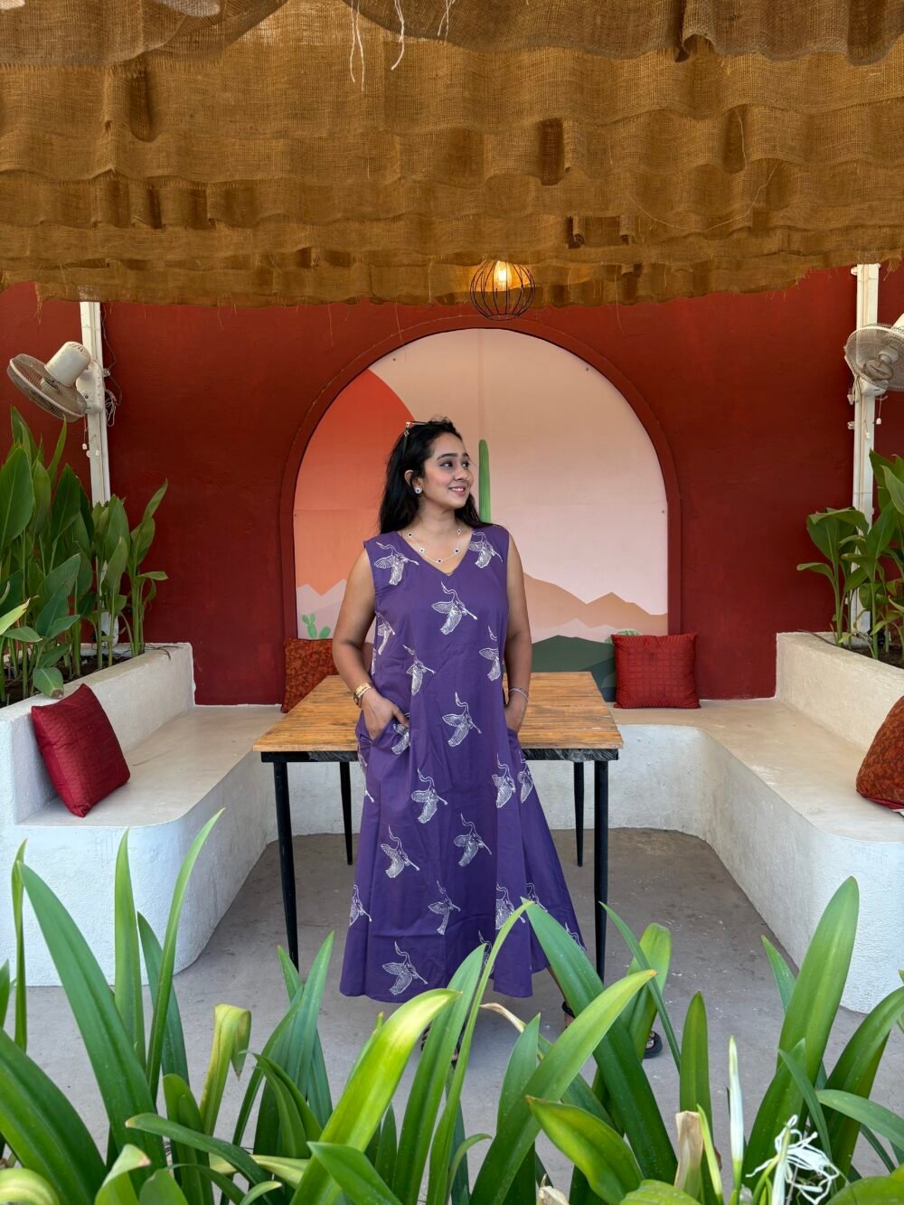 VIOLET HANDBLOCK PRINTED TUNIC DRESS - Image 4