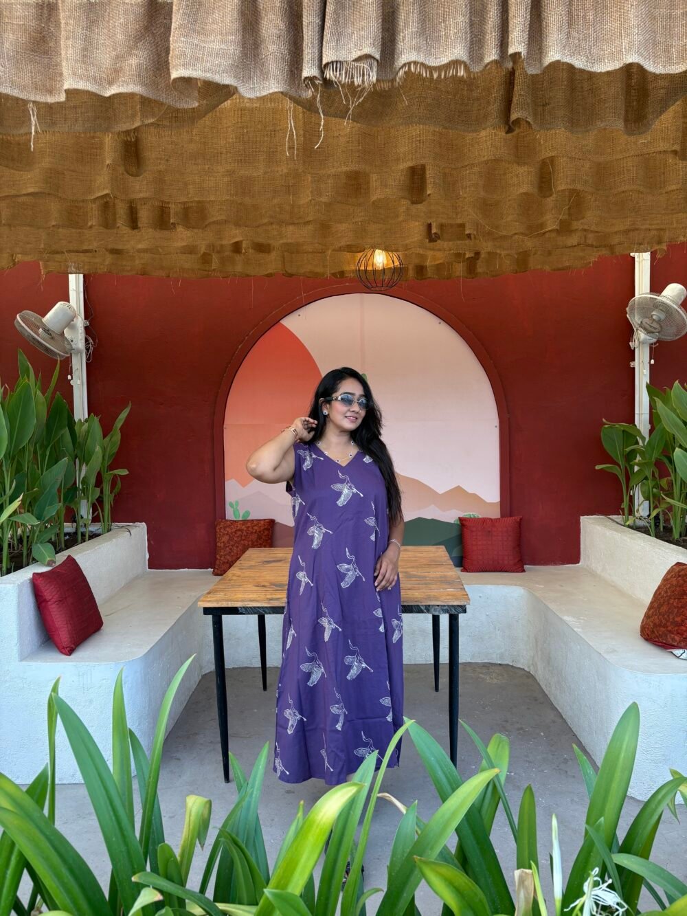 VIOLET HANDBLOCK PRINTED TUNIC DRESS - Image 2