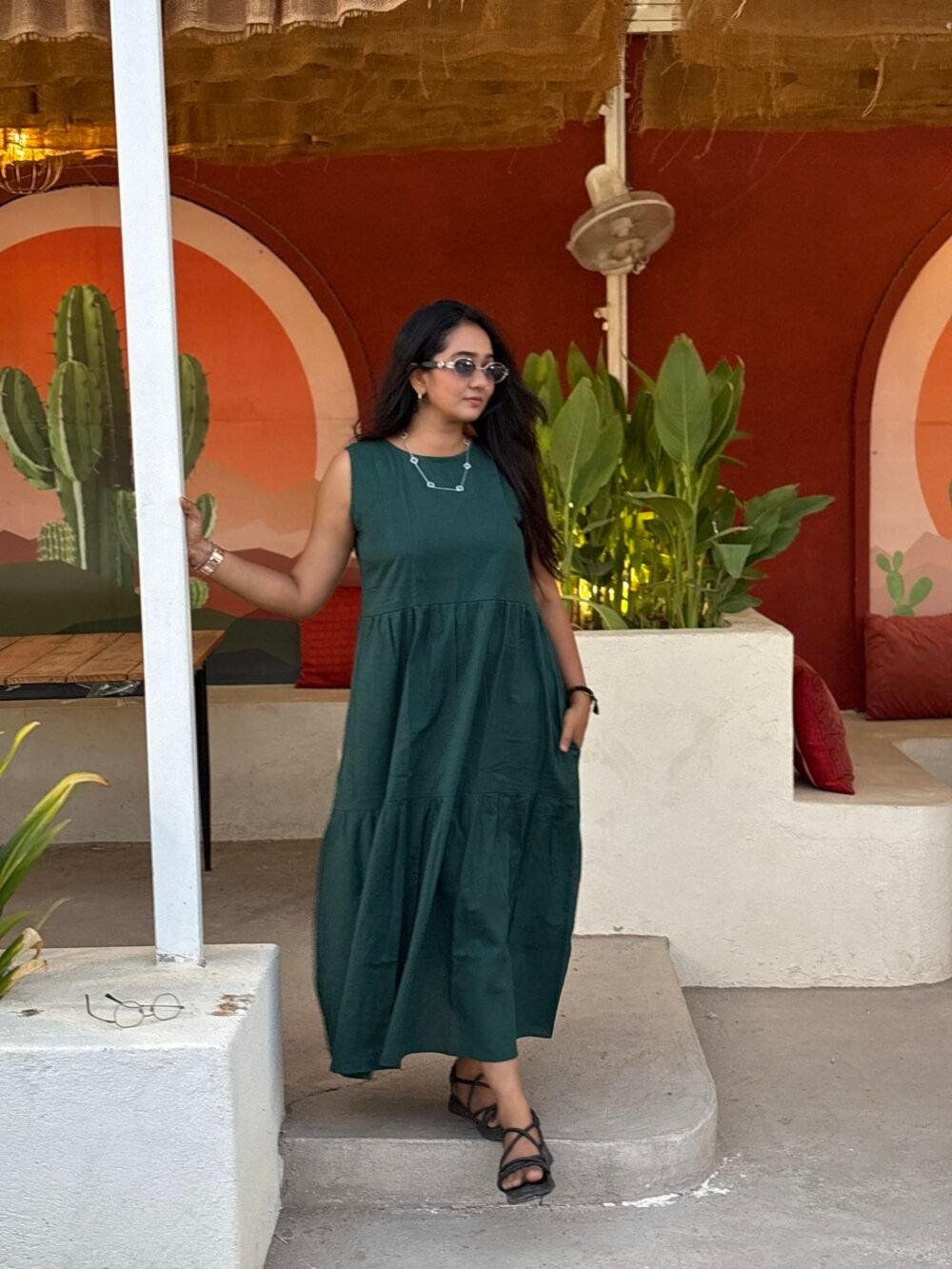 DARK GREEN SOLID TUNIC DRESS