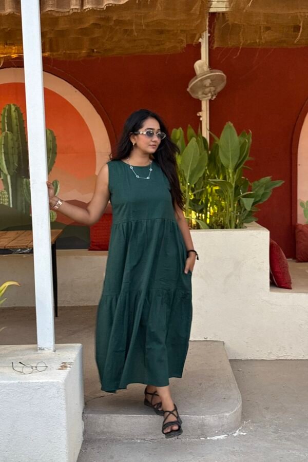 DARK GREEN SOLID TUNIC DRESS