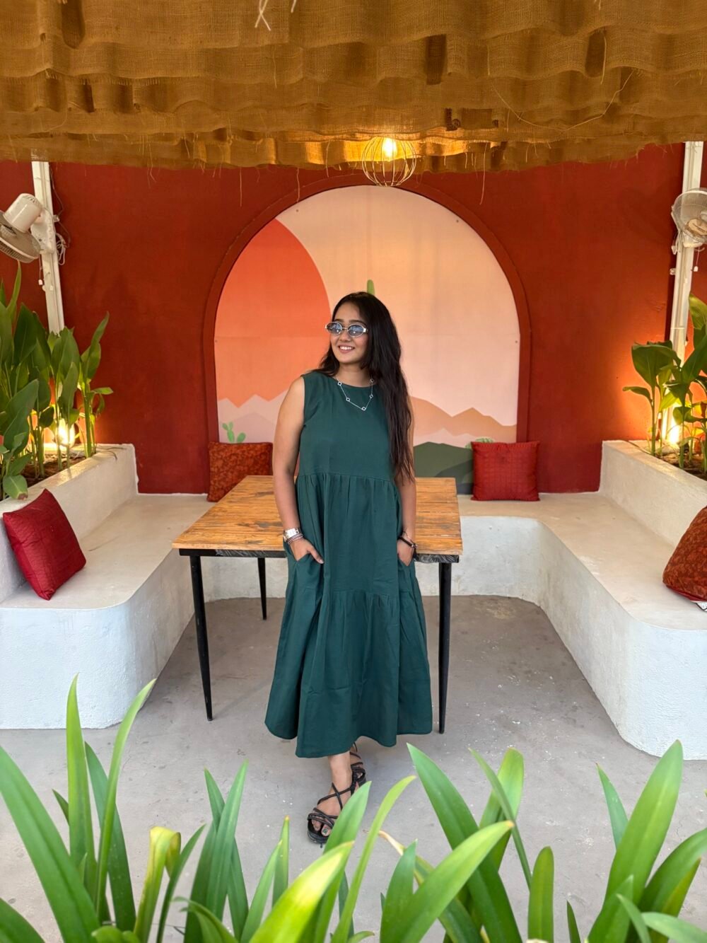 DARK GREEN SOLID TUNIC DRESS - Image 2