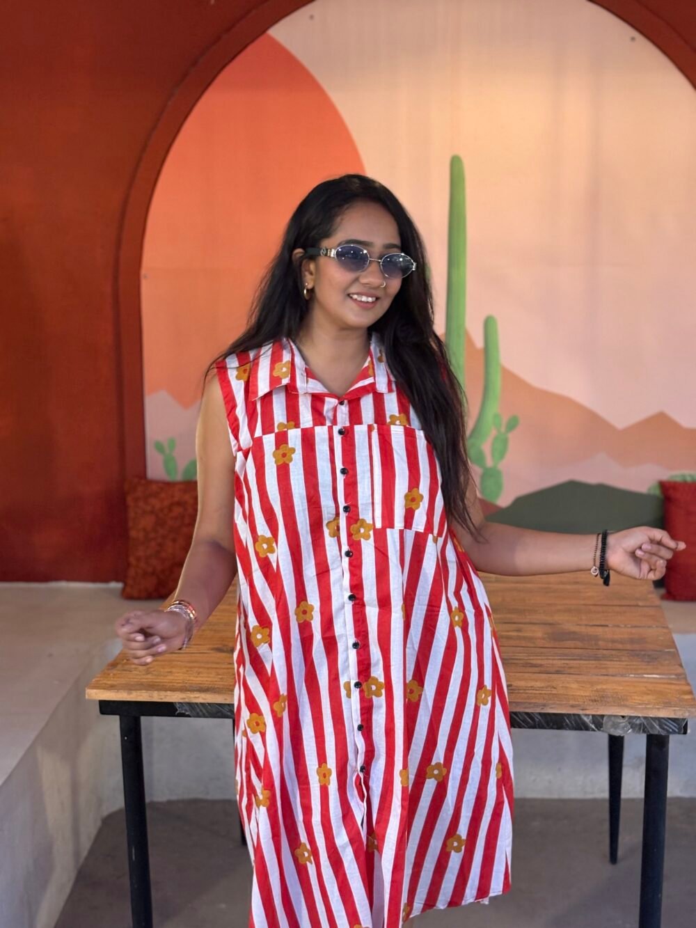 STRIP AND FLOWER TUNIC DRESS