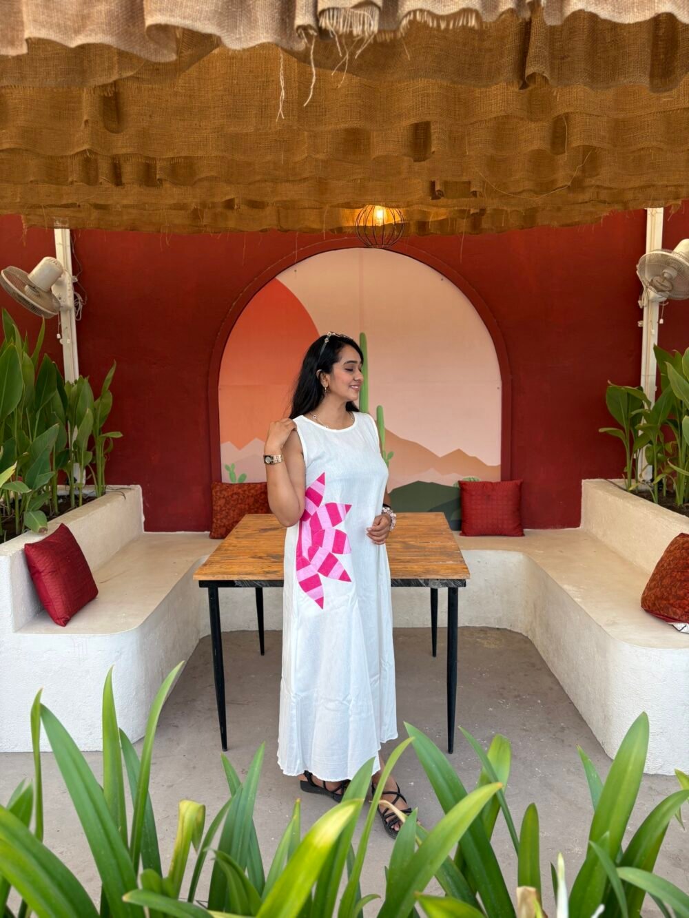WHITE APPLIQUE TUNIC DRESS