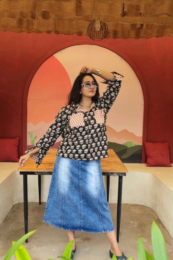 Handblock printed Black Dabu shirt