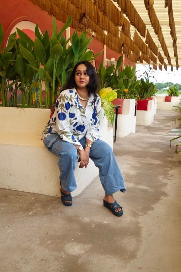 Handblock printed white Floral shirt