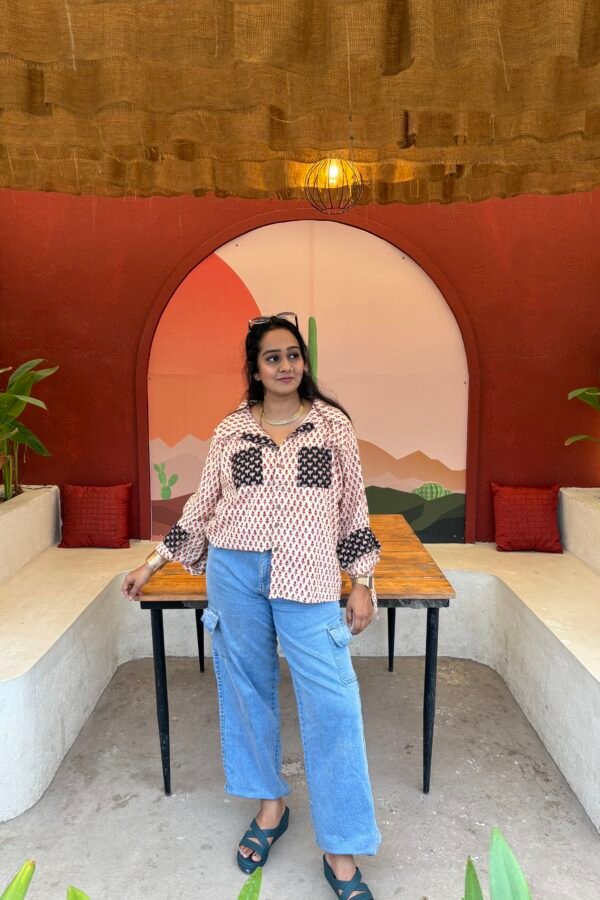 Handblock printed Dabu peach shirt