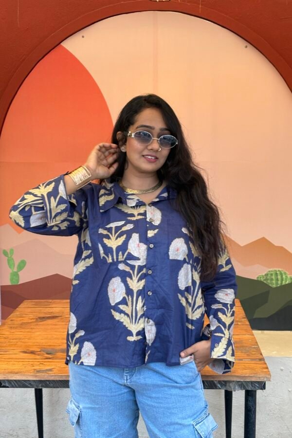 Handblock printed Blue Floral Shirt